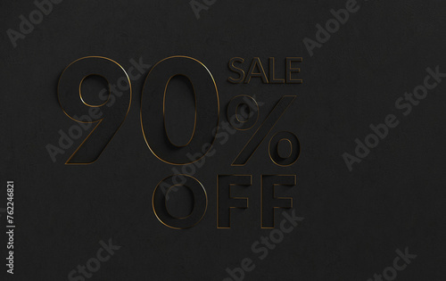 Up to 90% off sale toned in black. Sale black 90 percent on black background discount sign.	 (ID: 762246821)