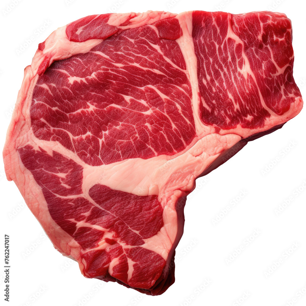 Marbled beef top view isolated on transparent background