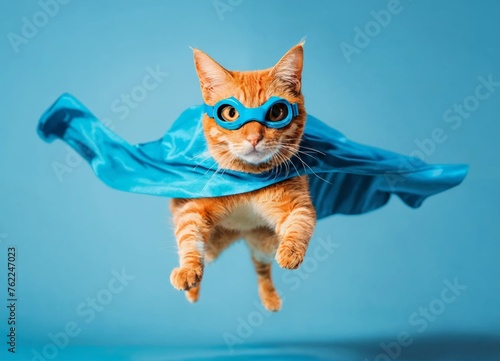 Super funny cat wearing blue color and blue background © Peacock