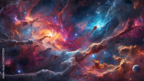 Nebulae and galaxies in outer space. Abstract cosmos background with colorful sky. ai is generated