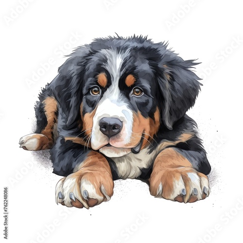 cute watercolor bernese mountain dog breed illustration