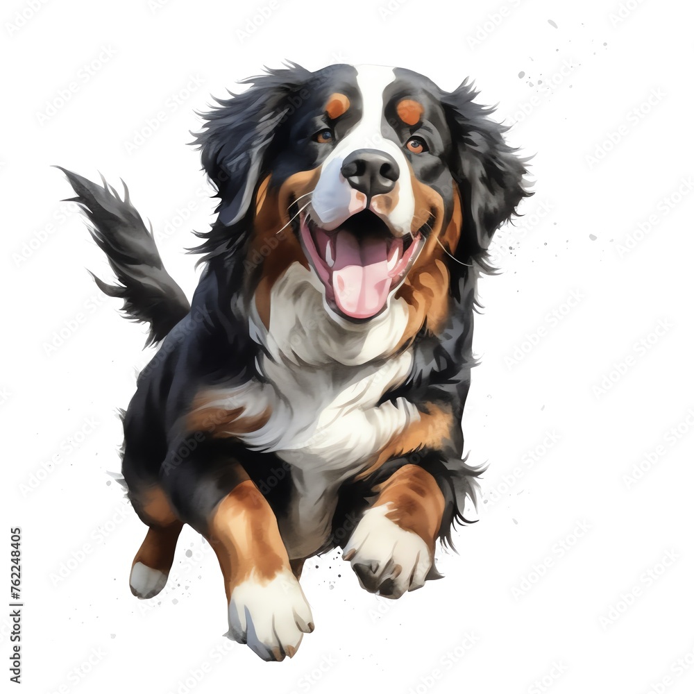 cute watercolor bernese mountain dog breed illustration