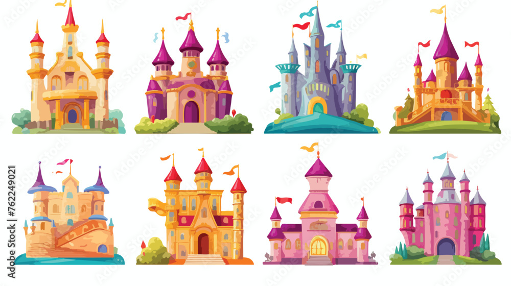 Cartoon fantasy castles fairytale isolated castle or
