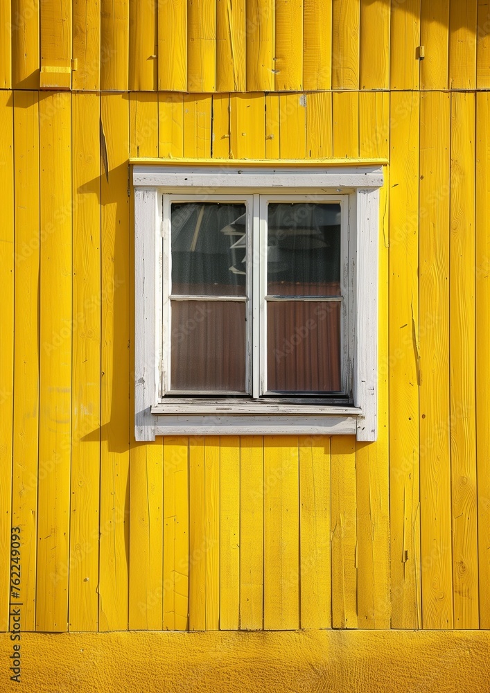 White window on yellow shingled wall. Typical colourful architecture. Space for your text. White window on yellow shingled wall. Typical colourful architecture. Space for your text.