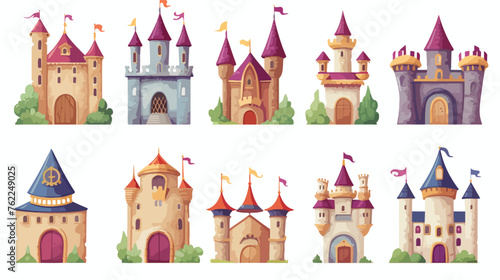 Cartoon fantasy castles fairytale isolated castle or