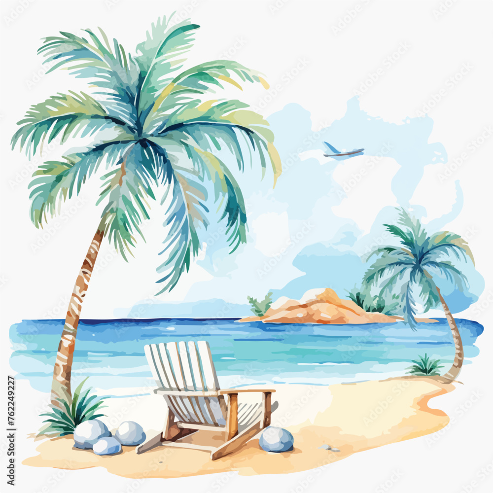 Watercolor Beach Scene Clipart clipart isolated on wh