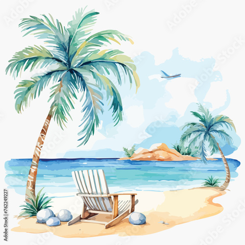 Watercolor Beach Scene Clipart clipart isolated on wh © Aina