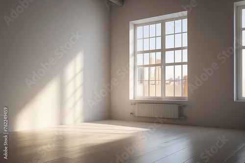 Empty room with window and white wall. Mock up