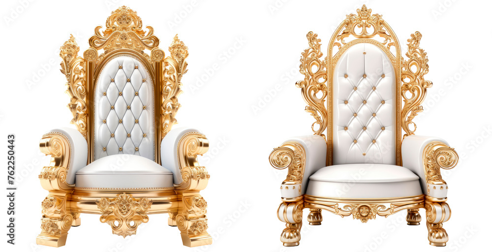 Set of white and gold throne, isolated on transparent background Set of white and gold throne, isolated on transparent background