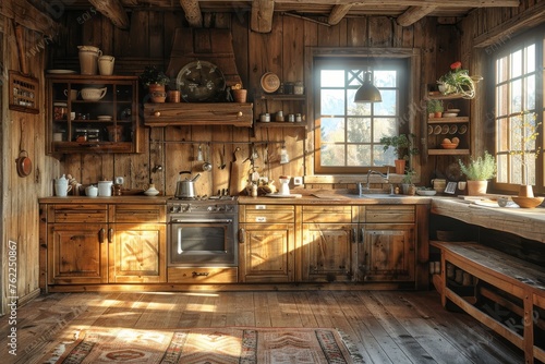 Wooden kitchen in rustic style
