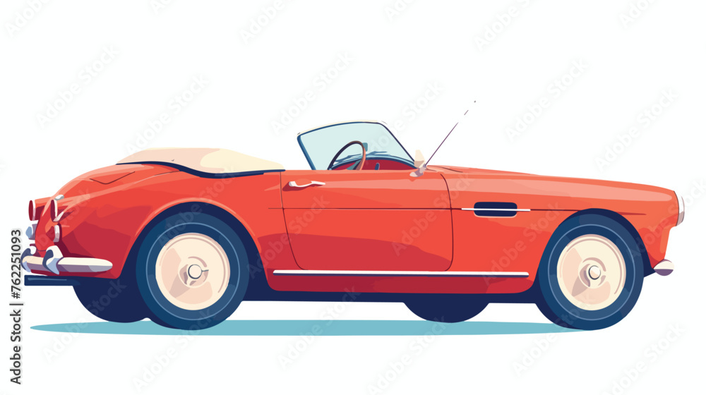 Convertible Car on White Round Button flat vector