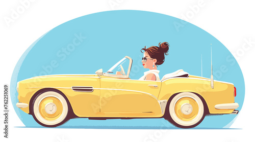 Convertible Car on White Round Button flat vector
