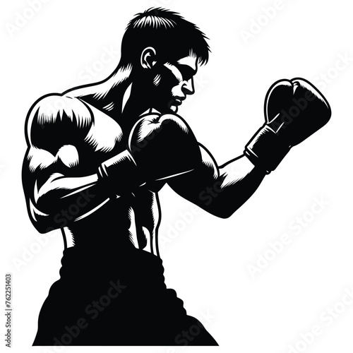 Black and white silhouette of a boxer vector