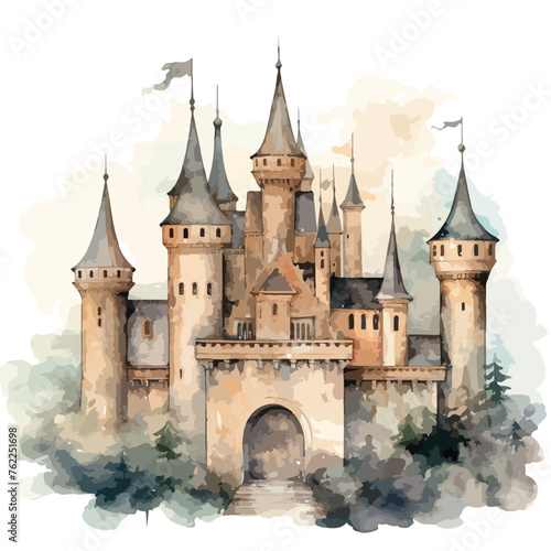 Watercolor Gothic Castle Clipart 