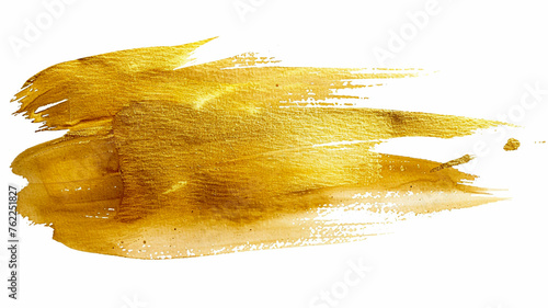Golden paint brush strokes in watercolor isolated on a white background. photo