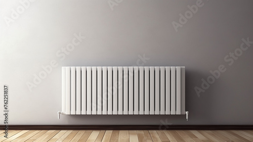 radiator battery heating on the background of the wall photo
