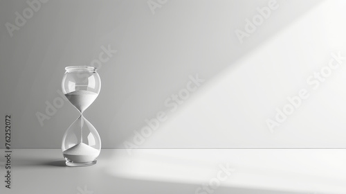 Aesthetic modern hourglass on a clean white background, copy space, strong shadows. Minimalism template. Generative AI