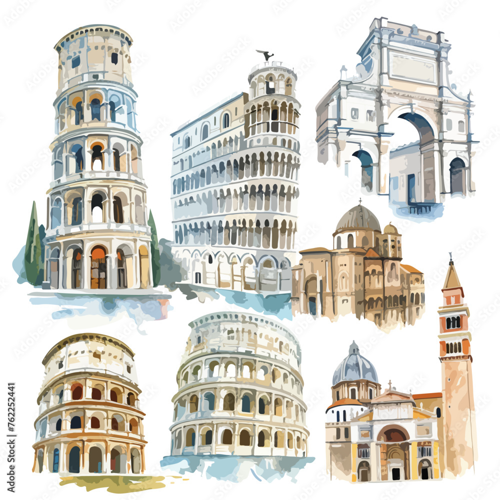 Watercolor landmarks of Italy clipart 