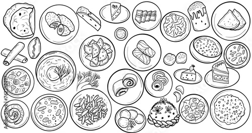 Ukrainian food set. Hand drawn vector ink illustration.