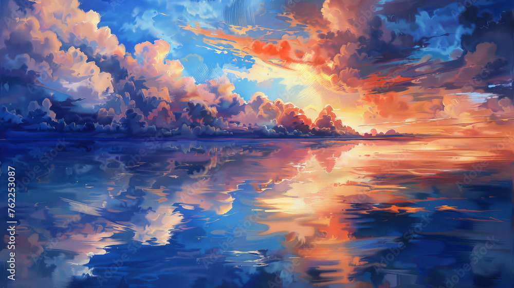 Reflecting the clouds in the water at sunset