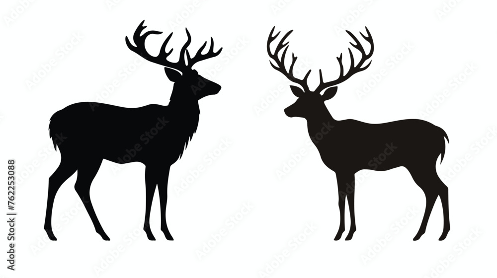 Fototapeta premium Deer black and wihte flat vector isolated on white background