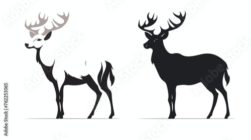 Deer black and wihte flat vector isolated on white background