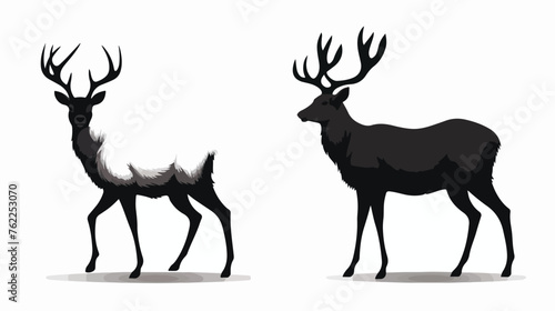 Deer black and wihte flat vector isolated on white background
