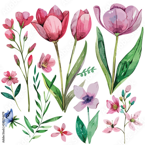 Watercolor Spring clipart isolated on white background