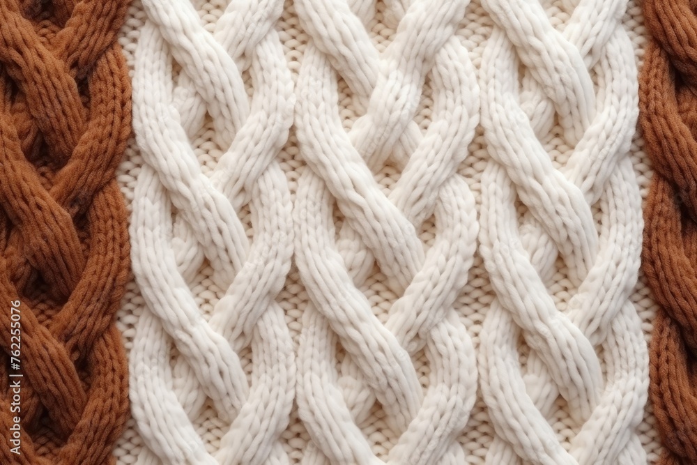 Knitted woolen texture in white and brown. Design for textile, interior, wallpaper.