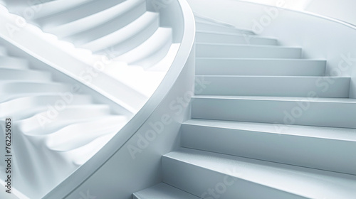 A spiral staircase with white steps. The staircase is very tall and narrow