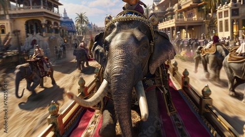 Virtual elephant rides in historical settings, sold as educational and entertainment experiences , 8k