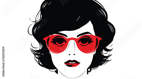 Face girl funny glasses outline flat vector isolated