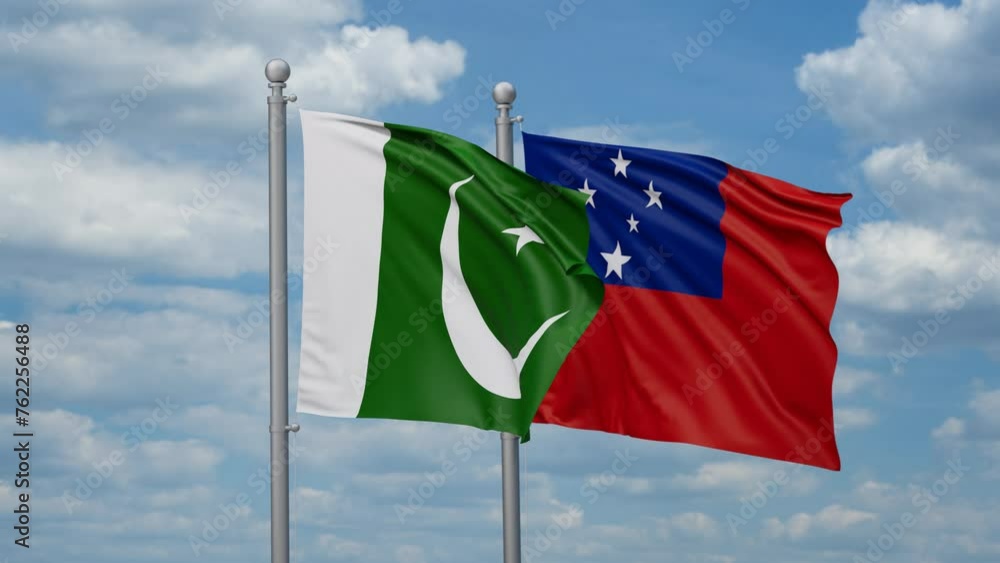 Samoa and Pakistan two flags waving together, looped video, two country cooperation concept Samoa and Pakistan two flags waving together, looped video, two country cooperation concept