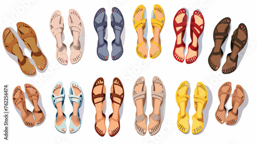 Female feet in summer sandals flp flop. Group of peo