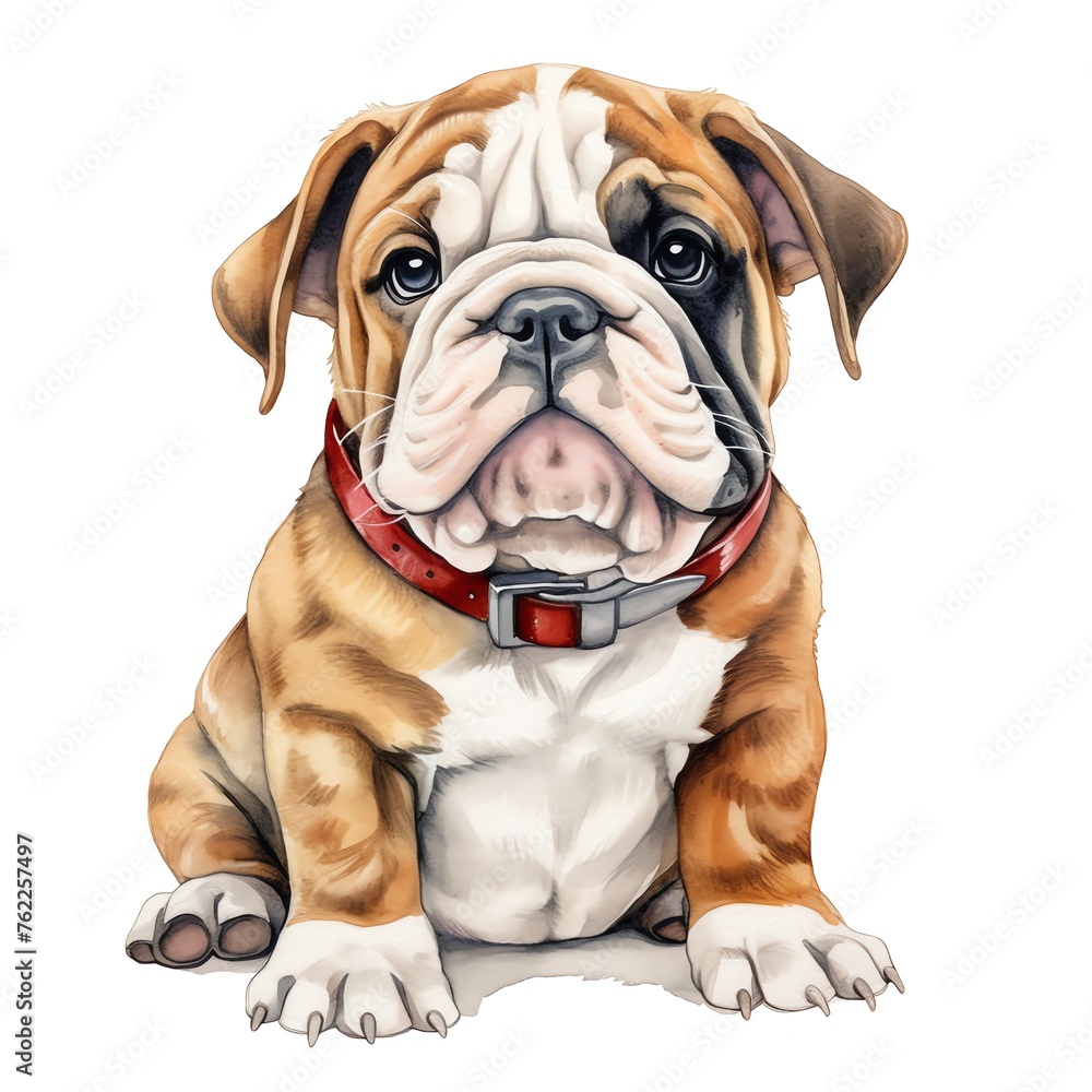 cute watercolor English Bulldog dog breed illustration