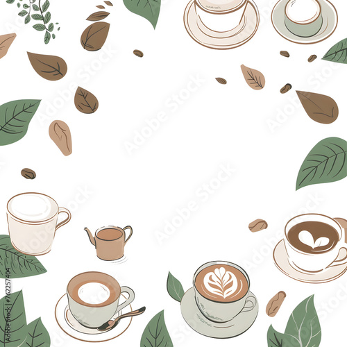 Coffee and Leaves Minimalist Coffeehouse Menu with Delicate Art and Pastel Tones  isolated on white background PNG transparent background