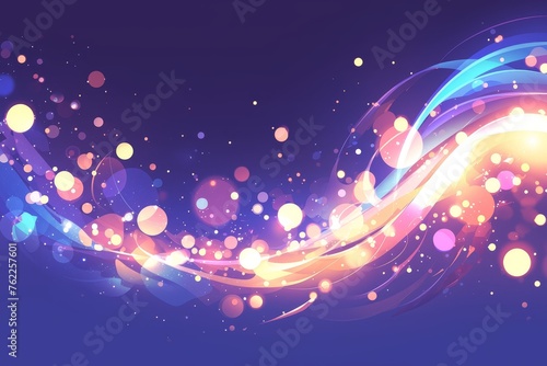 Abstract background with colorful bokeh lights and bubbles.