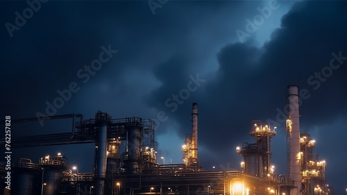 oil refinery pipe panorama  gloomy atmosphere  environmental pollution  ecology  carbon footprint