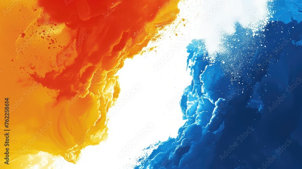 Vivid orange and blue ink in water creating an abstract, fiery ice contrast.