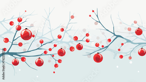 Frozen twigs with red baubles on the gray background