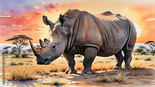 rhino in the sunset