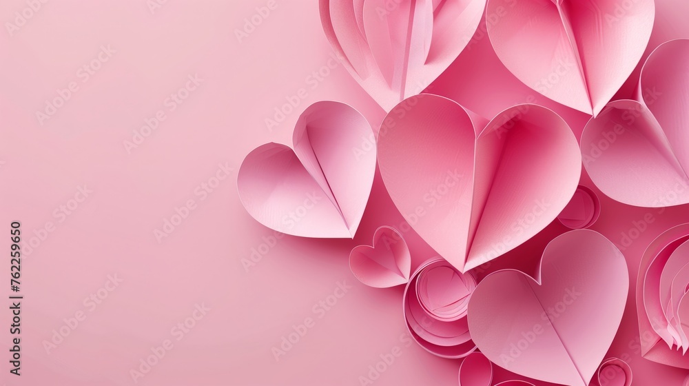 mother's day background ,Valentines day background. Pink paper hearts on pink backdrop.mother's day background