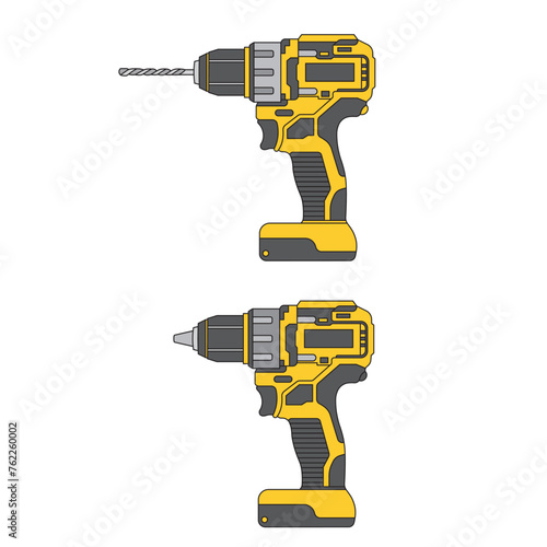 Kids drawing Cartoon Vector illustration electric drill icon Isolated on White Background
