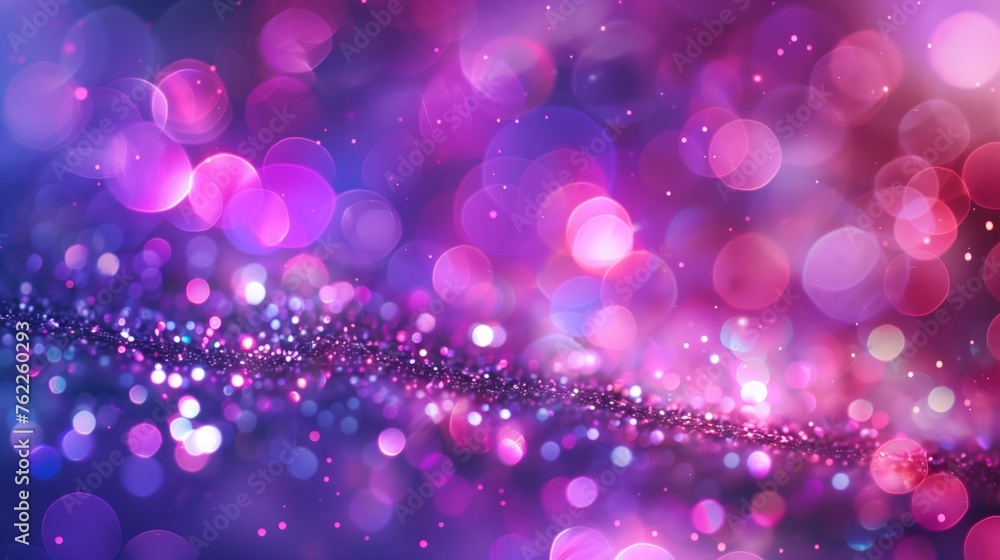 Vibrant purple and pink bokeh lights, abstract background. Glitter lights backdrop for Mother's Day, Woman's Day, Valentine's Day, Wedding, and Birthday celebration