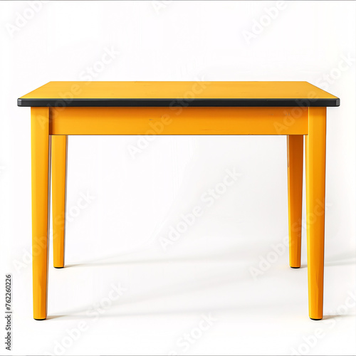 Vibrant orange table with a sleek design against a white background. photo