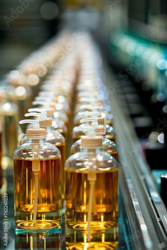Mass production of natural skin care cosmetics at a cosmetics production factory  selective focus
