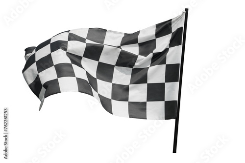 win winner checkered flag Black and white waving on  on post sign of final round end of line racing motor sport competition game. checkered flag isolated on white background. This has clipping path.