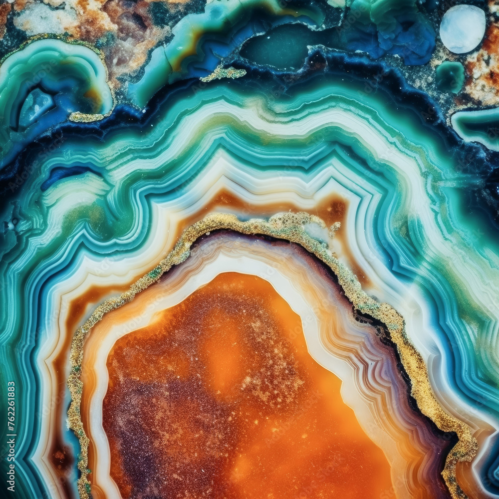 Circular blue and orange agate slice details Circular blue and orange agate slice details