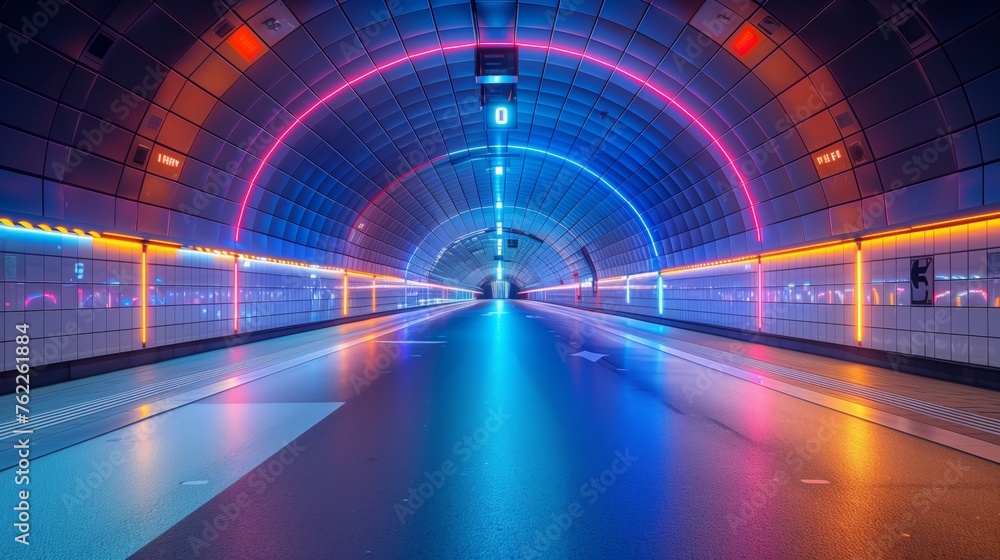 Long Tunnel With Blue Light at the End