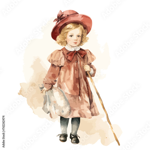 Victorian Vintage Little Girl Watercolor Clipart 